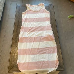 Pink and white striped T-shirt dress
